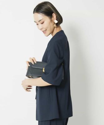 ［セットアップ対応］リネンライク５分袖ノーカラージャケット