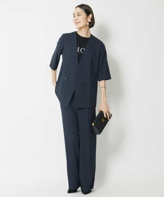 ［セットアップ対応］リネンライク５分袖ノーカラージャケット