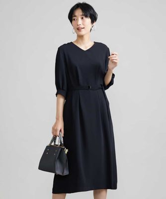 ＜MICHEL KLEIN (Women)＞Ｖネックベルト付きワンピース
