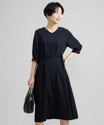Ｖネックベルト付きワンピース