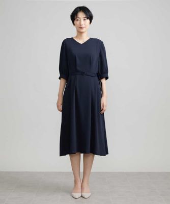 Ｖネックベルト付きワンピース