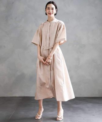 MICHEL KLEIN (Women)/ミッシェルクラン ストライプ柄ダブルポケットワンピース