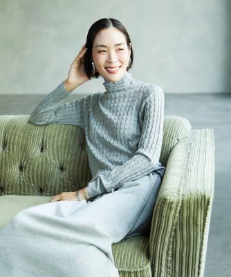 MICHEL KLEIN (Women)/ミッシェルクラン シアーケーブルハイネックニット 91ライトグレー トップス【三越伊勢丹/公式】