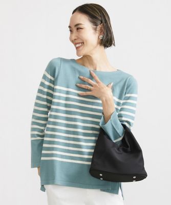 ＜MICHEL KLEIN (Women)＞レーヨンナイロンパネルボーダーニット