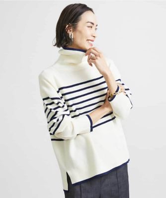 MICHEL KLEIN (Women)/ミッシェルクラン パネルボーダータートルネックニット