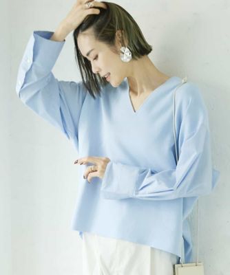 ＜MICHEL KLEIN (Women)＞シャツ切り替えオーバーサイズＶネックニット