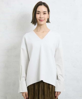シャツ切り替えオーバーサイズＶネックニット