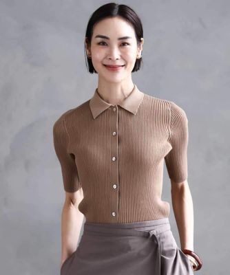 MICHEL KLEIN (Women)/ミッシェルクラン シアーリブ襟付きニット