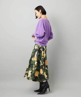 セットアップ対応］モダンフラワープリントタックフレアスカート