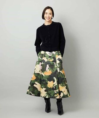 セットアップ対応］モダンフラワープリントタックフレアスカート