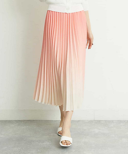 【SALE】グラデーションプリーツスカート ピンク01 ひざ丈スカート