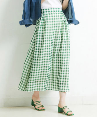 【SALE】シアーチェックスカート グリーン35 ロングスカート