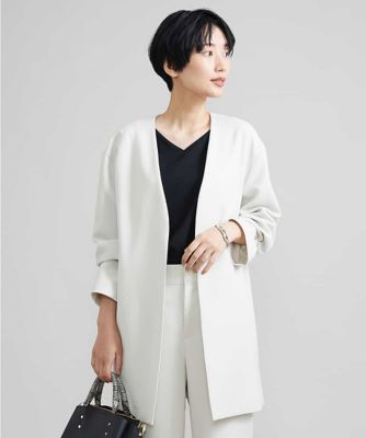 ＜MICHEL KLEIN (Women)＞［セットアップ対応］ノーカラーロングジャケット（裏地なし）