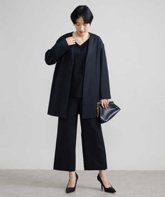 ［セットアップ対応］ノーカラーロングジャケット（裏地なし）