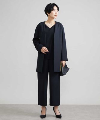 ［セットアップ対応］ノーカラーロングジャケット（裏地なし）