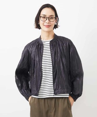 ［セットアップ対応］クラッシュレザーライクノーカラーブルゾン