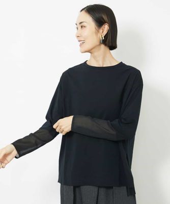 ＜MICHEL KLEIN (Women)＞［ＷＥＢ限定］シアー切替スリーブカットソー