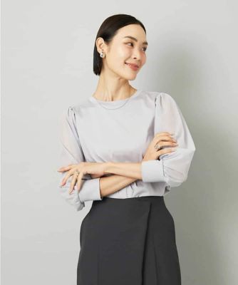 ミッシェルクラン（MICHEL ）/[小さいサイズ]ラメチュールスリーブ異素材カットソー ラメチュールスリーブ異素材カットソー | MICHEL KLEIN (Women