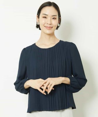 ＜三越伊勢丹/公式＞ MICHEL KLEIN (Women)/ミッシェルクラン シフォンプリーツブラウソー ネイビー57 トップス【三越伊勢丹/公式】