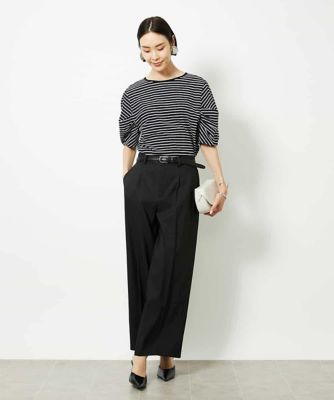 接触冷感］袖タックボーダーカットソー | MICHEL KLEIN (Women