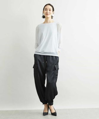 ミッシェルクラン ヴィンテージサテンカーゴパンツ ウエストゴム キャメル【38】 ミッシェルクラン MICHEL KLEIN ヴィンテージサテンカーゴパンツ