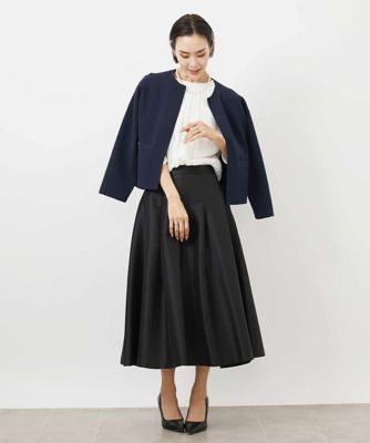 ノーカラーニットジャケット