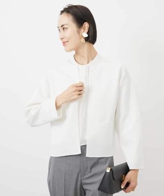 ノーカラーニットジャケット