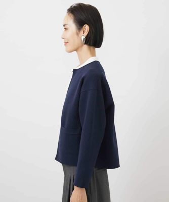 ノーカラーニットジャケット