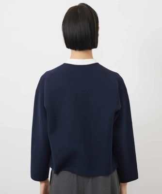 ノーカラーニットジャケット