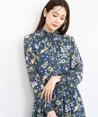 ＜MK MICHEL KLEIN (Women)＞クラシックフラワープリント　シフォンブラウス／洗える