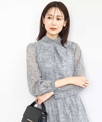 ＜MK MICHEL KLEIN (Women)＞ツイード調チェックプリント　シフォンブラウス／洗える