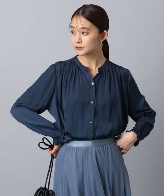 ＜MK MICHEL KLEIN (Women)＞起毛サテン　スキッパーデザインブラウス／洗える