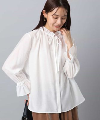 MK MICHEL KLEIN (Women)/エムケーミッシェルクラン フリルネックディティールブラウス/洗える ホワイト90 トップス【三越伊勢丹/公式】