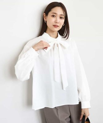 MK MICHEL KLEIN (Women)/エムケーミッシェルクラン ボウタイ付きスタンドネックコットンブラウス/洗える 90ホワイト トップス【三越伊勢丹/公式】