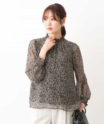 ＜MK MICHEL KLEIN (Women)＞ツイード調プリントシフォンブラウス／洗える