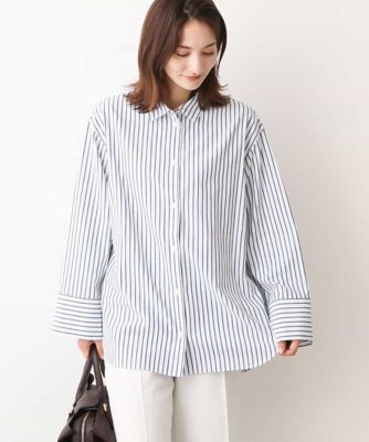 ＜MK MICHEL KLEIN (Women)＞ストライプ柄オーバーシルエットシャツブラウス／洗える