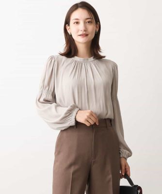 ＜MK MICHEL KLEIN (Women)＞起毛サテンシャーリングデザインブラウス／洗える