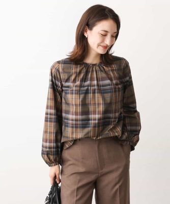 ＜MK MICHEL KLEIN (Women)＞チェック柄ギャザーブラウス／洗える