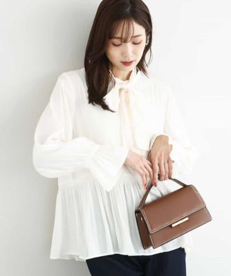 MK MICHEL KLEIN (Women)/エムケーミッシェルクラン パウダーサテン ボウタイブラウス/洗える 80アイボリー（無地）トップス【三越伊勢丹/公式】