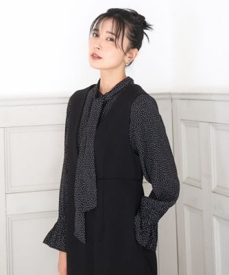 MK MICHEL KLEIN (Women)/エムケーミッシェルクラン パウダーサテン ボウタイブラウス/洗える 94ブラック（ドット柄）トップス【三越伊勢丹/公式】