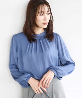 起毛サテンバンドカラーギャザーブラウス／洗える | MK MICHEL KLEIN