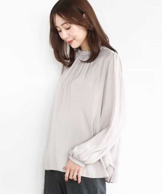 起毛サテンバンドカラーギャザーブラウス／洗える | MK MICHEL KLEIN