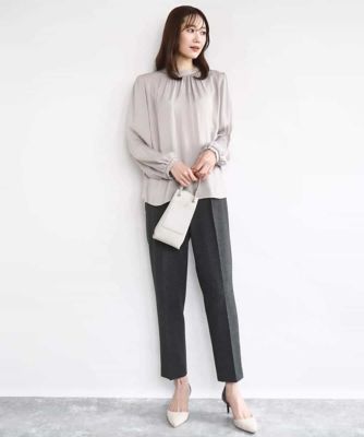 起毛サテンバンドカラーギャザーブラウス／洗える | MK MICHEL KLEIN