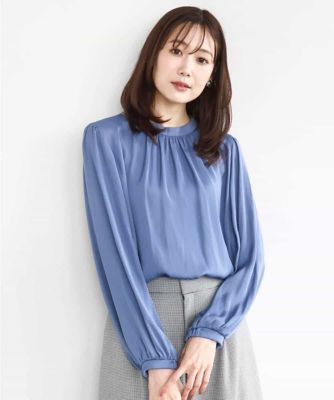 起毛サテンバンドカラーギャザーブラウス／洗える | MK MICHEL KLEIN