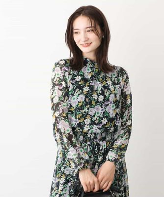 ＜MK MICHEL KLEIN (Women)＞中花プリントシフォンブラウス／洗える