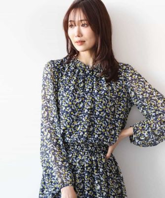 MK MICHEL  / エムケーミッシェルクラン ギャザーフリルネック花柄シフォンブラウス/洗える 幾何柄シフォンスタンドカラーブラウス/洗える(ブラウス・シャツ