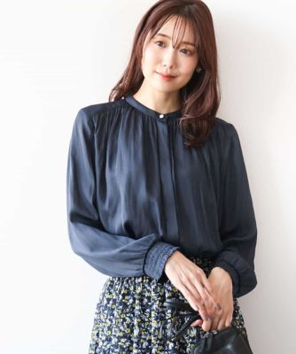MK MICHEL  / エムケーミッシェルクラン シャーリングデザインサテンブラウス/接触冷感/洗える シャーリングデザインサテンブラウス/接触冷感/洗える(ブラウス