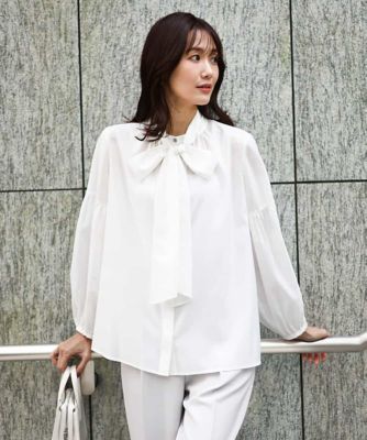 ボウ付きバンドカラーブラウス／洗える | MK MICHEL KLEIN (Women