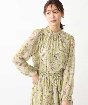 ＜MK MICHEL KLEIN (Women)＞ラインアートフラワーシフォンブラウス／洗える