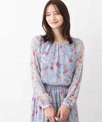 MK MICHEL  / エムケーミッシェルクラン 小花柄タックスリーブシフォンブラウス/洗える 小花柄タックスリーブシフォンブラウス/洗える(ブラウス・シャツ